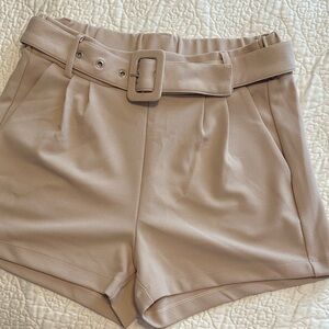 High-Rise Belted Women's Shorts in Taupe
